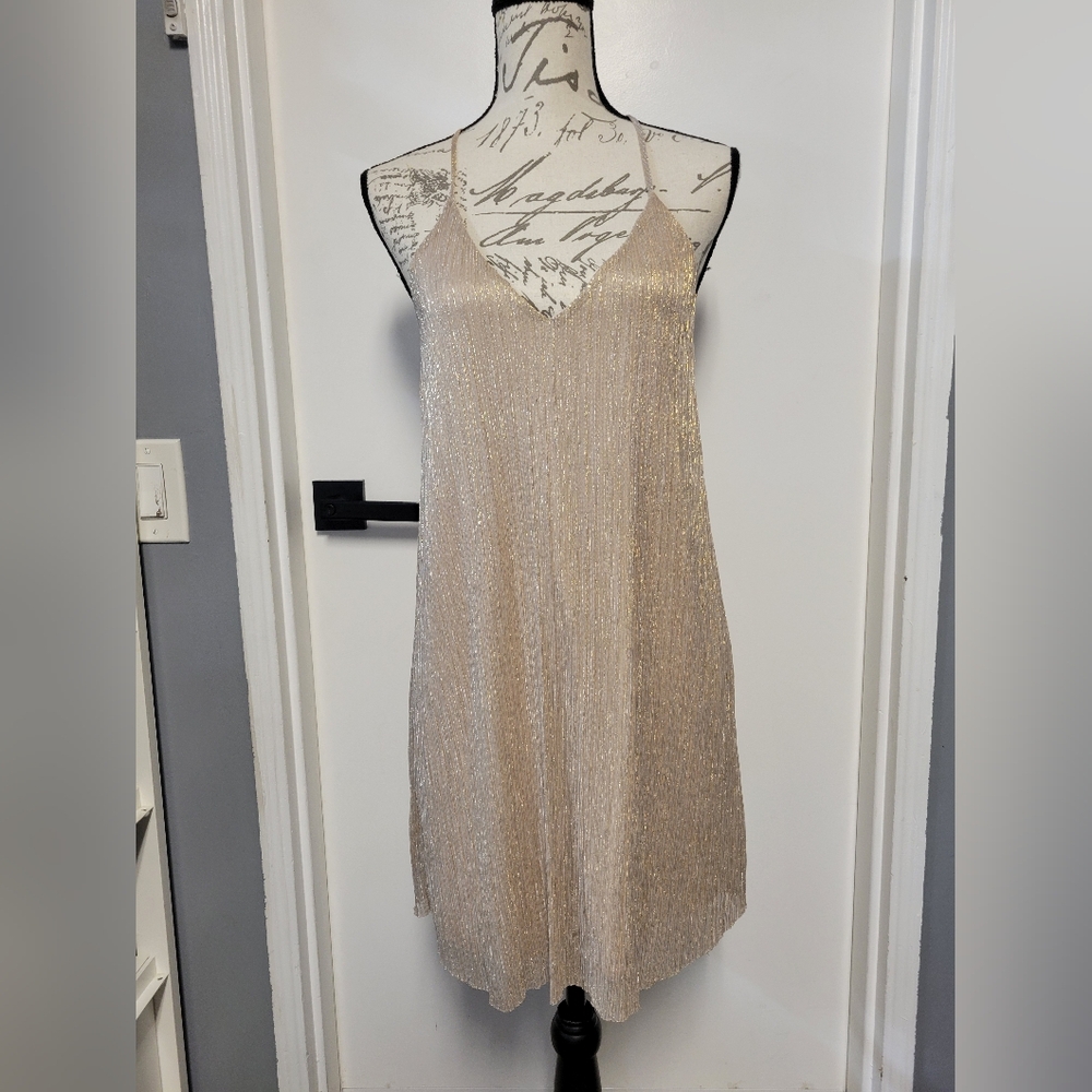Forever‎ 21 Shimmering Sparkly Art Deco Elegant Gold Slip Dress Size M